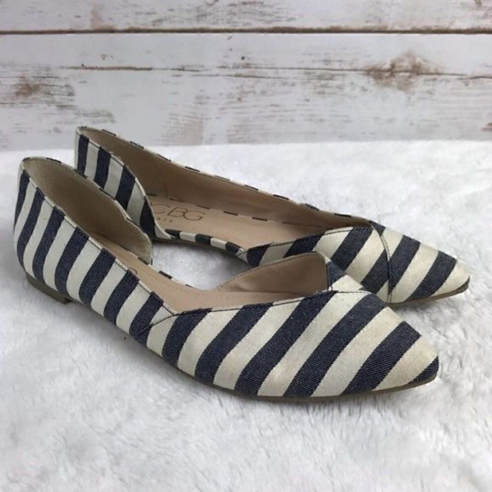 BCBG Paris Annya Striped Canvas Flats Size 7.5